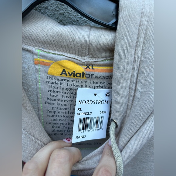 Aviator Nation Logo Relaxed Pullover Hoodie in Sand Unisex Size XL NWT - Picture 4 of 6